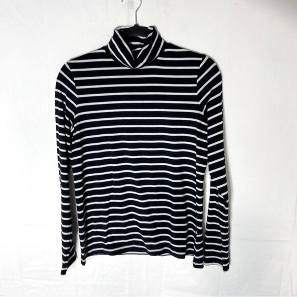 Banana Republic Threadsoft Black White Striped Long Sleeve Turtleneck Shirt M - Picture 14 of 14